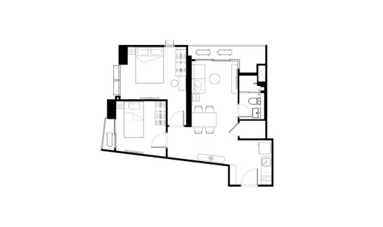 Планировка квартиры 2 спальни в корпусе Tower A Supalai Parc Ekkamai-Pattanakarn in Suan Luang, Bangkok, Thailand, ЖК Supalai Parc Ekkamai-Pattanakarn № 11015 (2D)