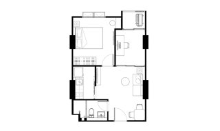 Apartment floor plan, 1 bedroom in building Tower A Supalai Parc Ekkamai-Pattanakarn in Suan Luang, Bangkok, Thailand, Supalai Parc Ekkamai-Pattanakarn No. 11011
