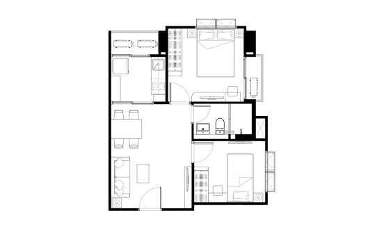 Apartment floor plan, 1 bedroom in building Tower B Supalai Parc Ekkamai-Pattanakarn in Suan Luang, Bangkok, Thailand, Supalai Parc Ekkamai-Pattanakarn No. 11012 (2D)