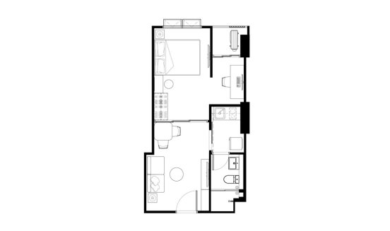 Apartment floor plan, 1 bedroom in building Tower A Supalai Parc Ekkamai-Pattanakarn in Suan Luang, Bangkok, Thailand, Supalai Parc Ekkamai-Pattanakarn No. 11009 (2D)