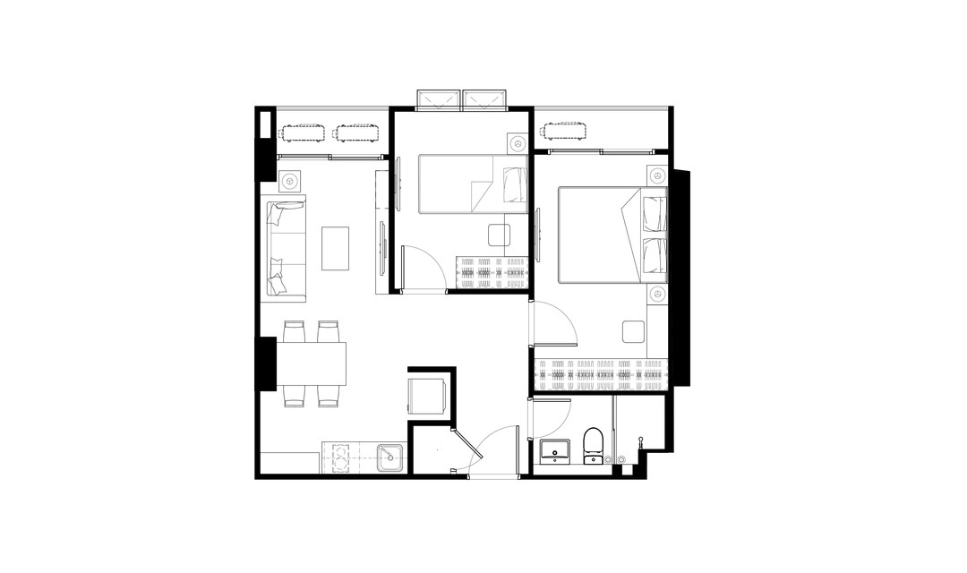 Apartment floor plan, 2 bedrooms in building Tower B Supalai Parc Ekkamai-Pattanakarn in Suan Luang, Bangkok, Thailand, Supalai Parc Ekkamai-Pattanakarn No. 11014