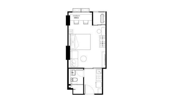 Apartment floor plan, 1 room in building Tower A Supalai Parc Ekkamai-Pattanakarn in Suan Luang, Bangkok, Thailand, Supalai Parc Ekkamai-Pattanakarn No. 11008 (2D)