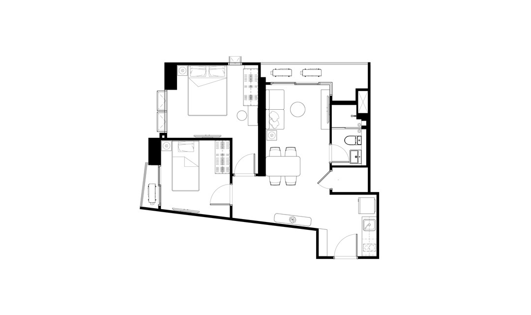 Apartment floor plan, 2 bedrooms in building Tower A Supalai Parc Ekkamai-Pattanakarn in Suan Luang, Bangkok, Thailand, Supalai Parc Ekkamai-Pattanakarn No. 11015