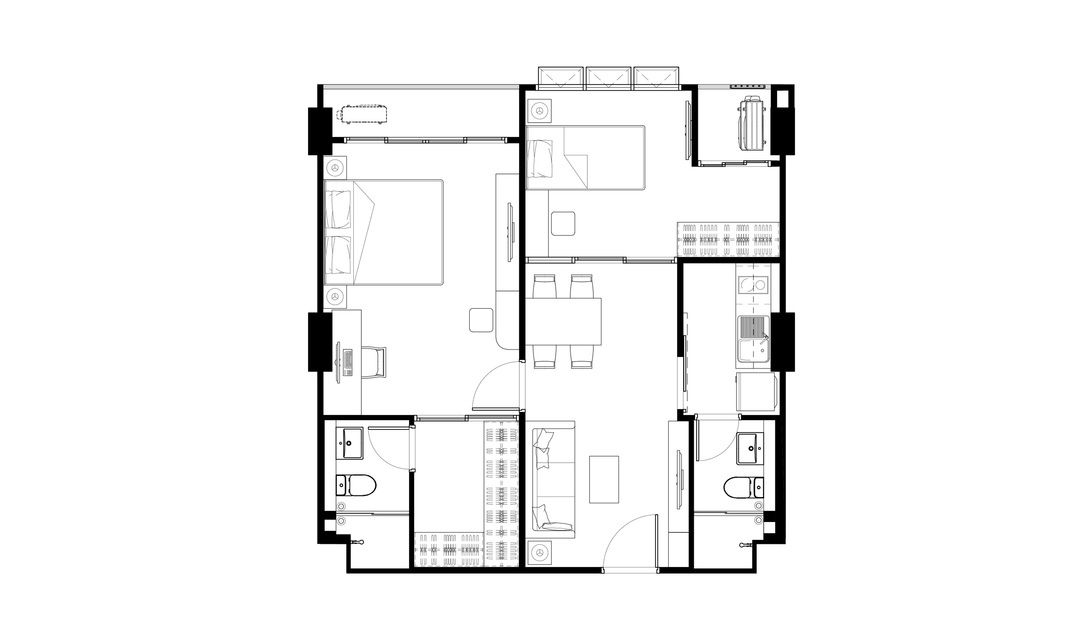 Apartment floor plan, 2 bedrooms in building Tower B Supalai Parc Ekkamai-Pattanakarn in Suan Luang, Bangkok, Thailand, Supalai Parc Ekkamai-Pattanakarn No. 11016